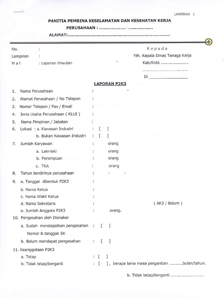 Contoh Laporan Triwulan K3 Disnaker