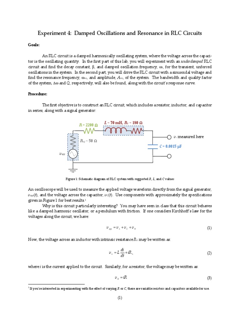 Experiment 4: Damped Oscillations and Resonance in RLC Circuits | PDF ...