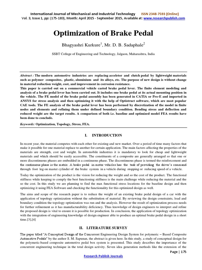 Optimization of Brake Pedal1921 PDF Mathematical Optimization
