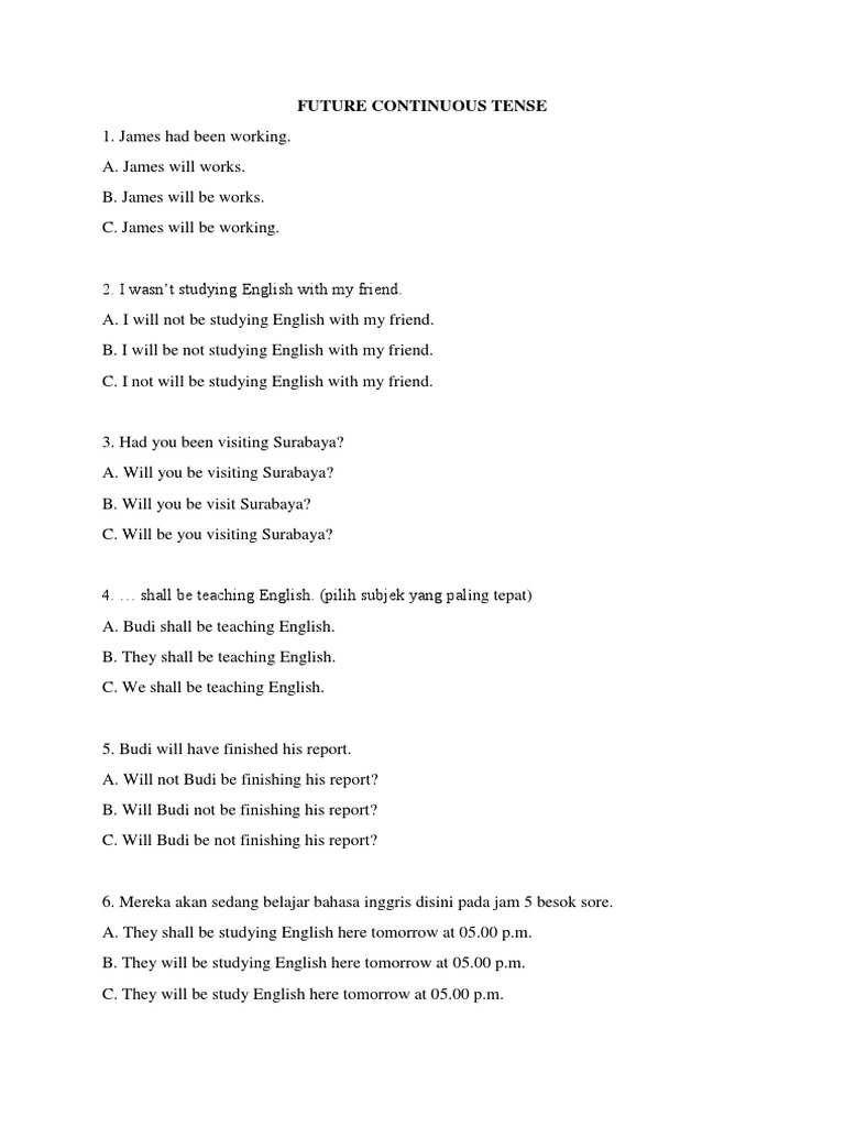 Future Continuous Tense Practice | PDF | Languages