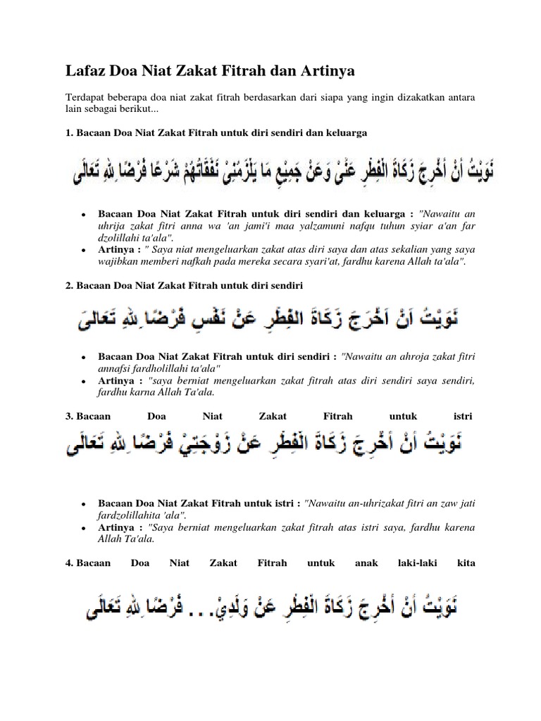 Lafaz Doa Niat Zakat Fitrah Dan Artinya Docx