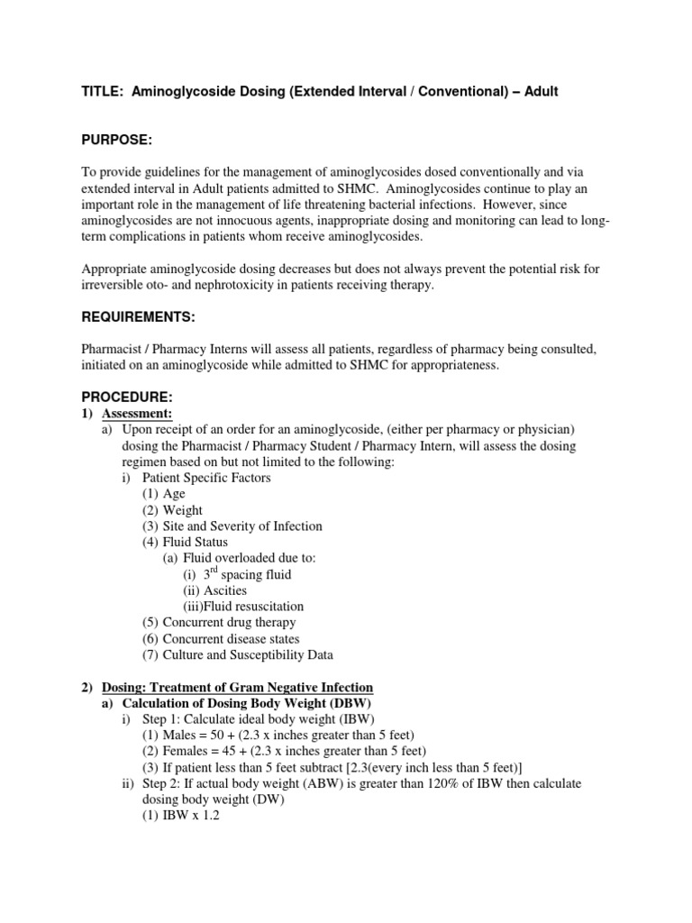 Adult Aminoglycoside Dosing Guidelines | PDF | Hemodialysis | Renal ...