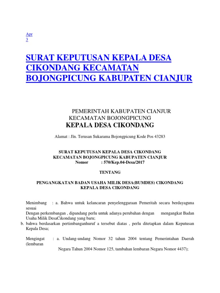 Contoh SK BumdesEditeun PDF