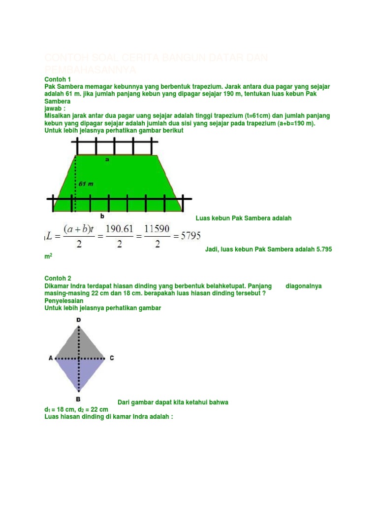 Contoh Soal Cerita Bangun Datar Dan Pembahasannya PDF