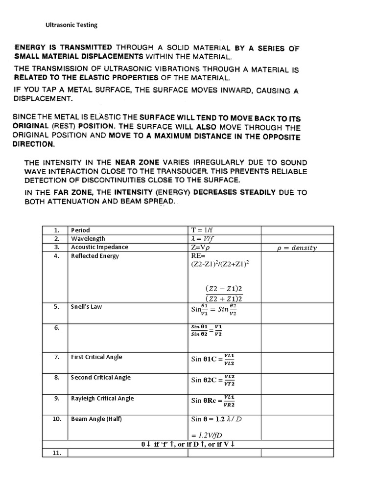 Ultrasonic Testing Principles and Formulas | PDF