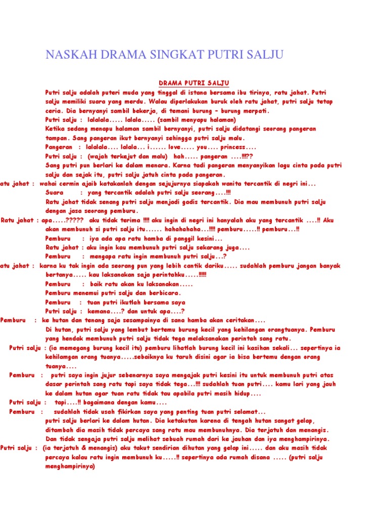 Naskah Drama Singkat Putri Salju