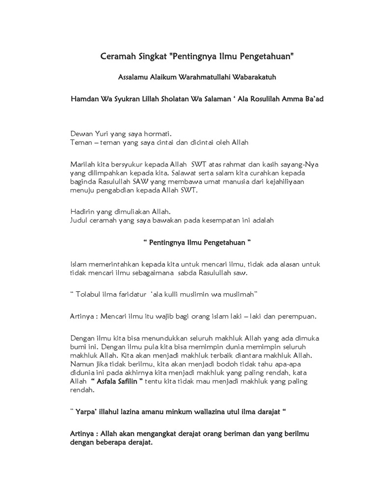 Teks Pidato Tentang Derajat Orang Berilmu Kumpulan Referensi Teks Pidato
