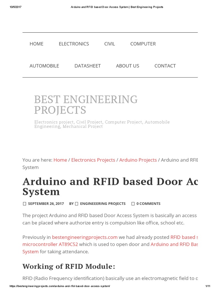 Arduino and RFID Based Door Access System Circuit Diagram
