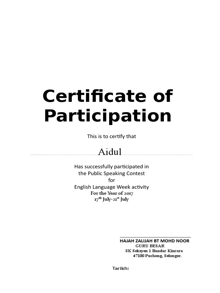 2017 Public Speaking Contest Certificate | PDF