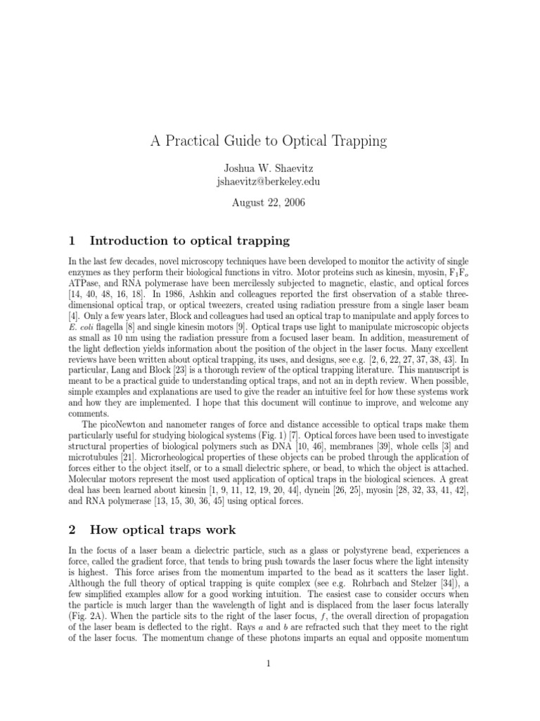 Practical Guide to Optical Trapping | PDF | Nonlinear Optics | Optics