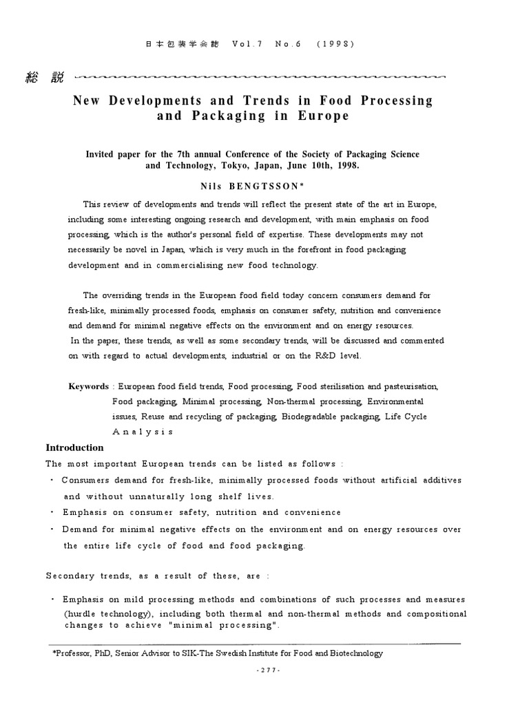New Developments and Trends in Food Processing and Packaging in Europe ...