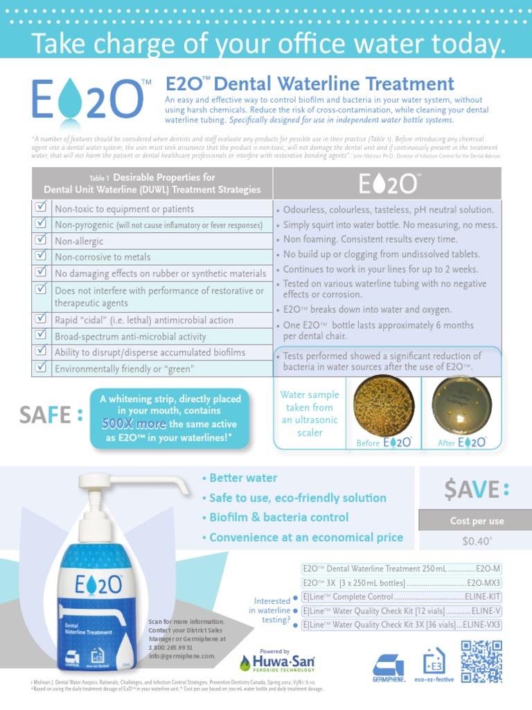 E2O Dental Waterline Treatment Sell Sheet 2013 Biofilm Water Quality
