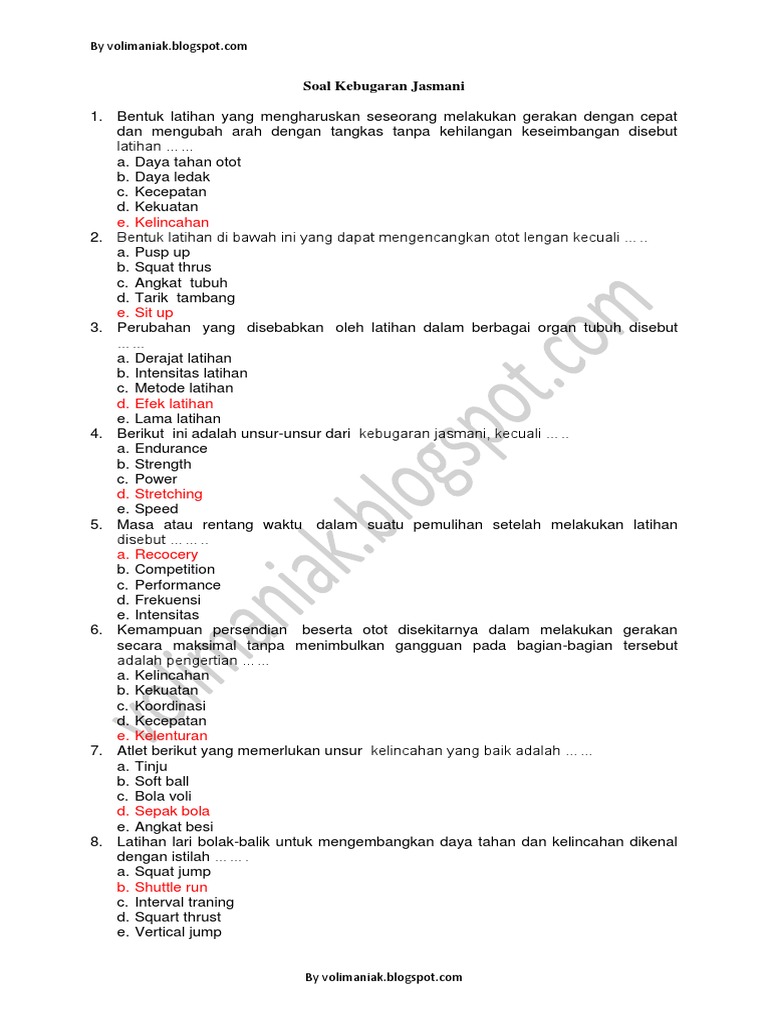 Contoh Soal Kebugaran Jasmani Kelas 10