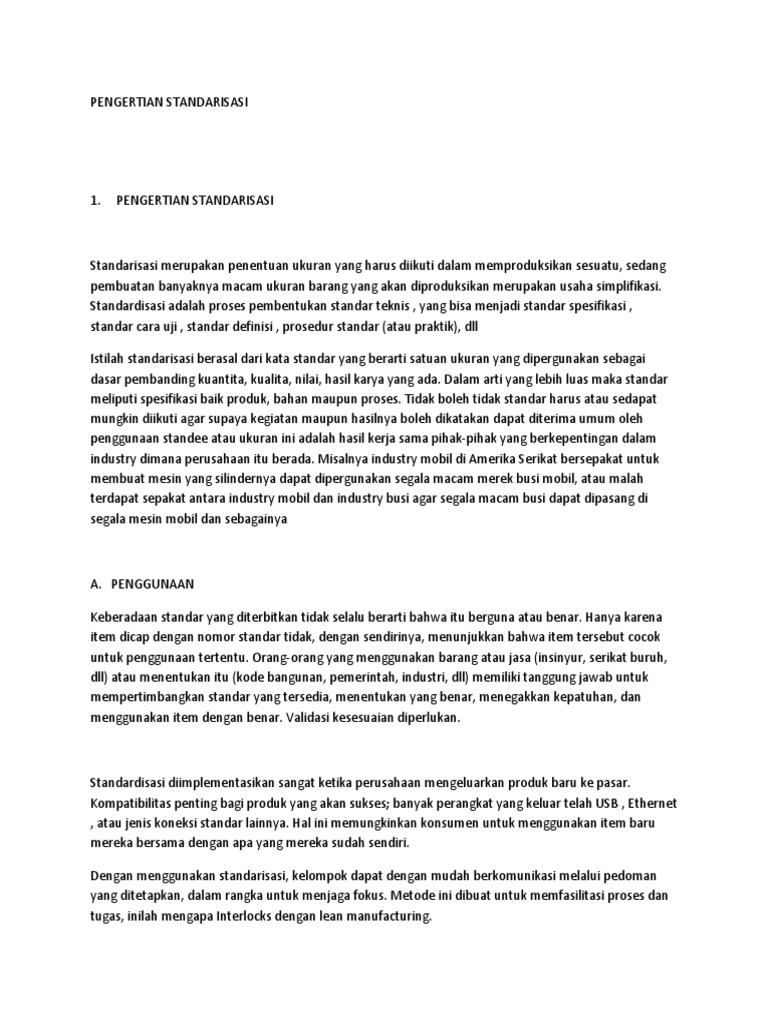 Pengertian Standarisasi