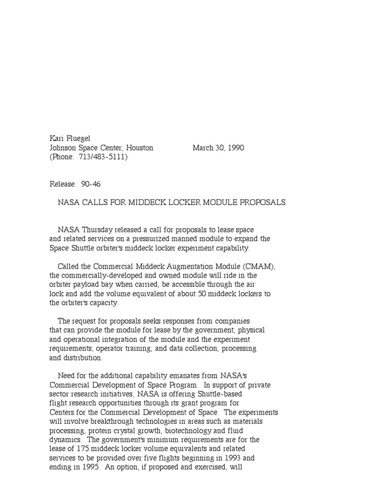 Official NASA Communication 90-046 | PDF | Space Shuttle Orbiter | Nasa