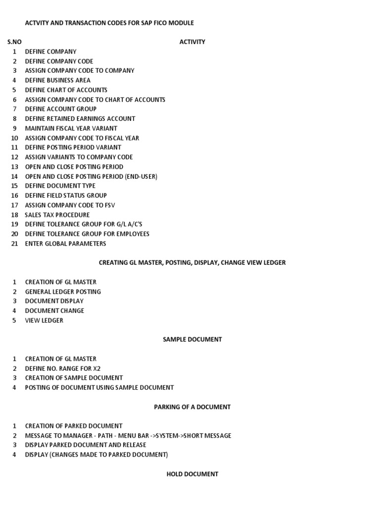 SAP FICO Activity and Transaction Codes | PDF | Depreciation | Payments