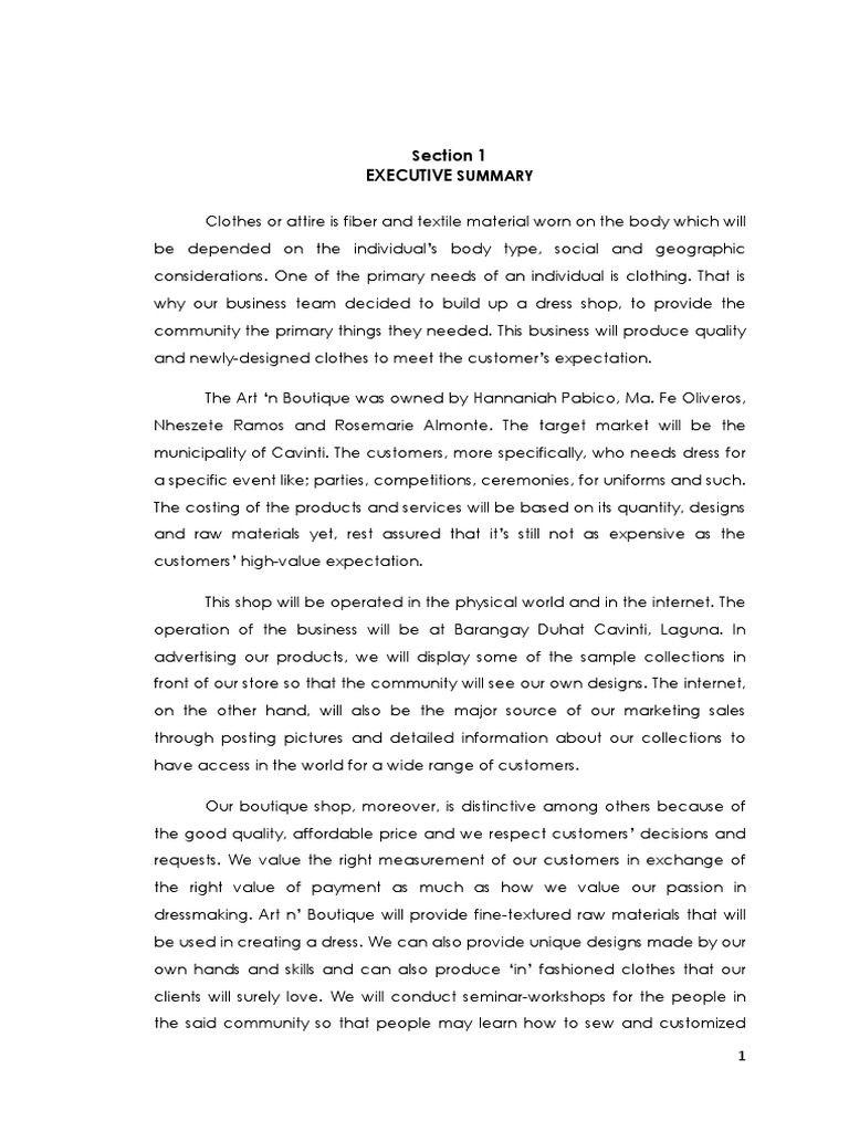 Business Plan Sewing Clothing