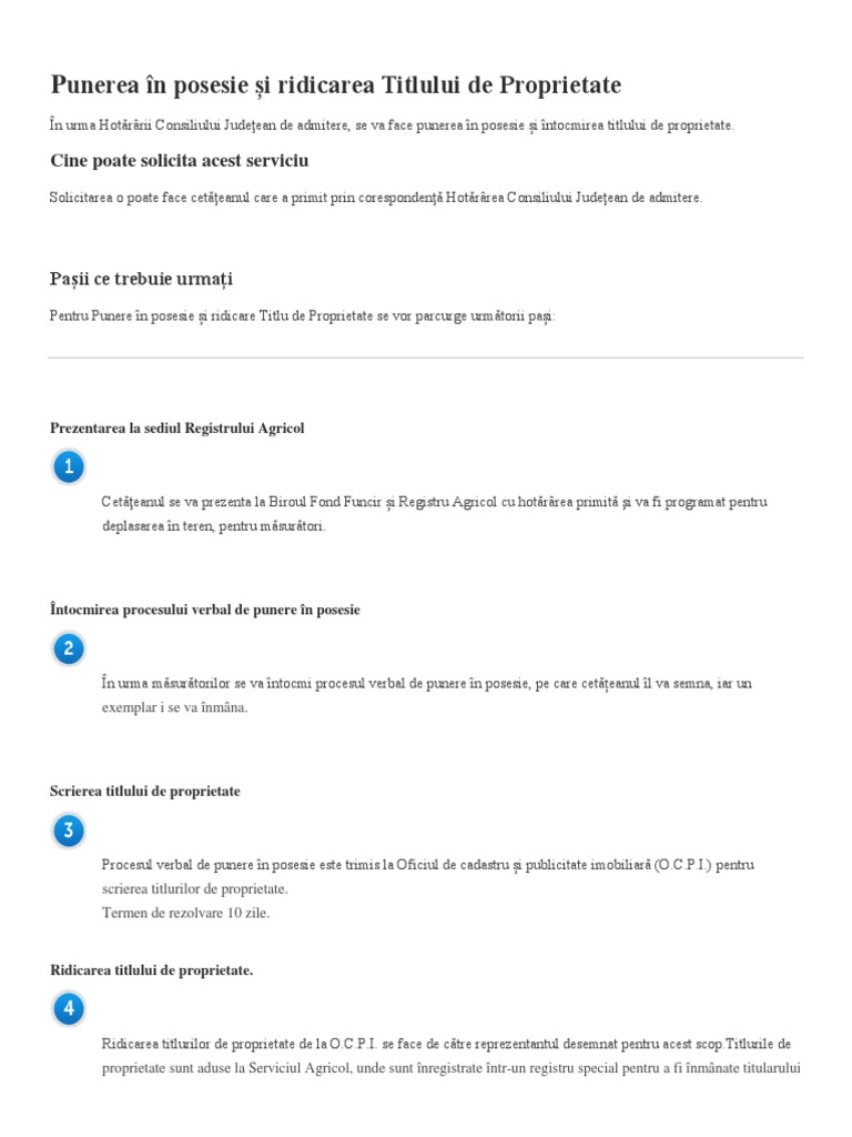 Punerea In Posesie È™i Ridicarea Titlului De Proprietate Docx
