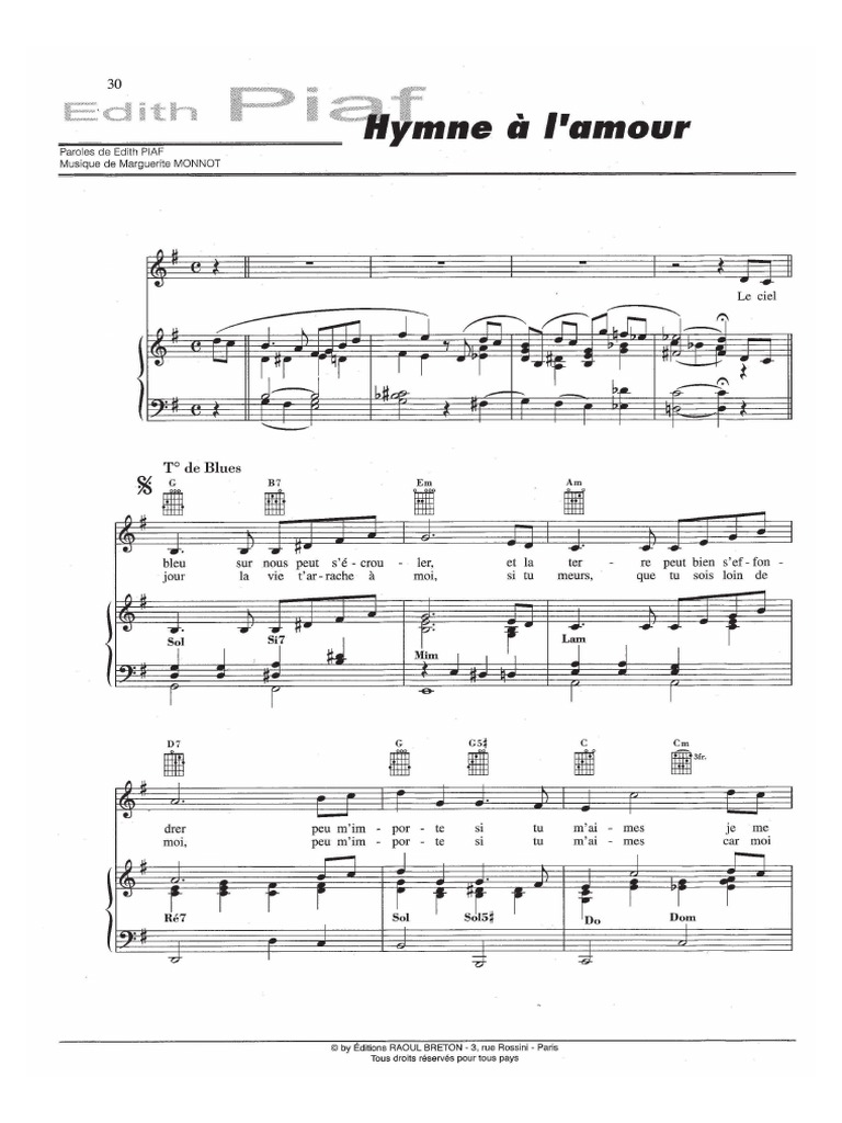 Paroles Mon Amant De Saint Jean Edith Piaf