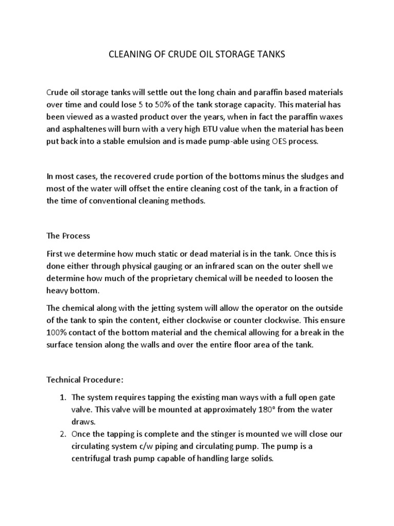 Cleaning of Crude Oil Storage Tanks Pump Kerosene