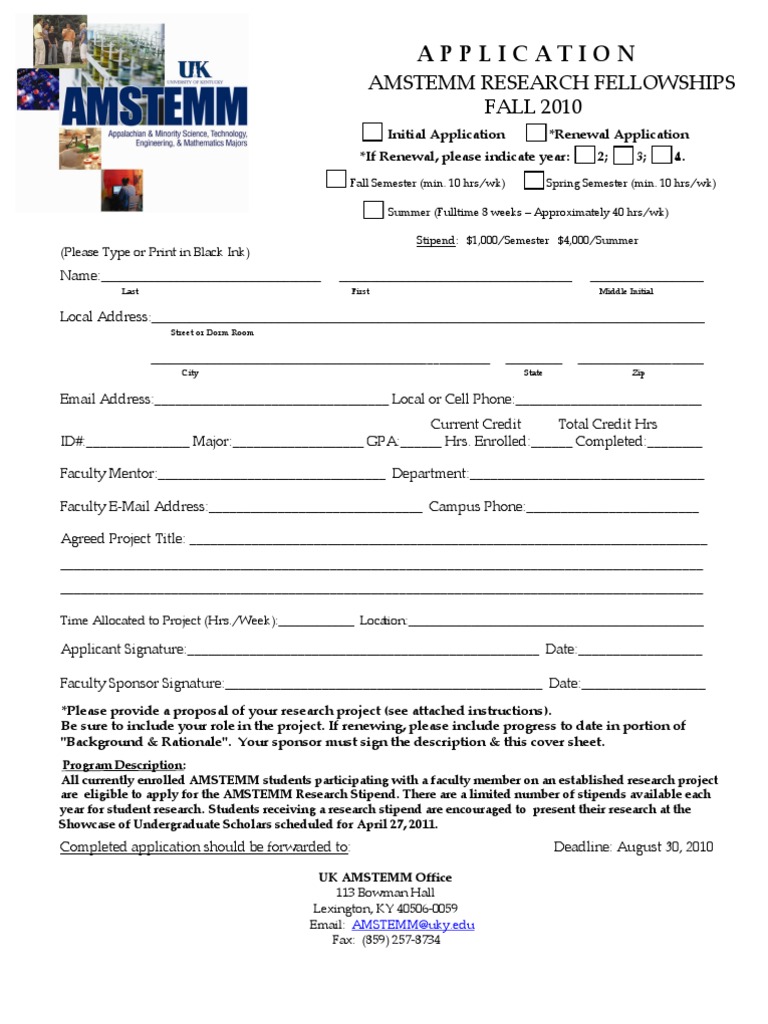 AMSTEMM Research Fellowship Application | PDF | Behavior Modification ...