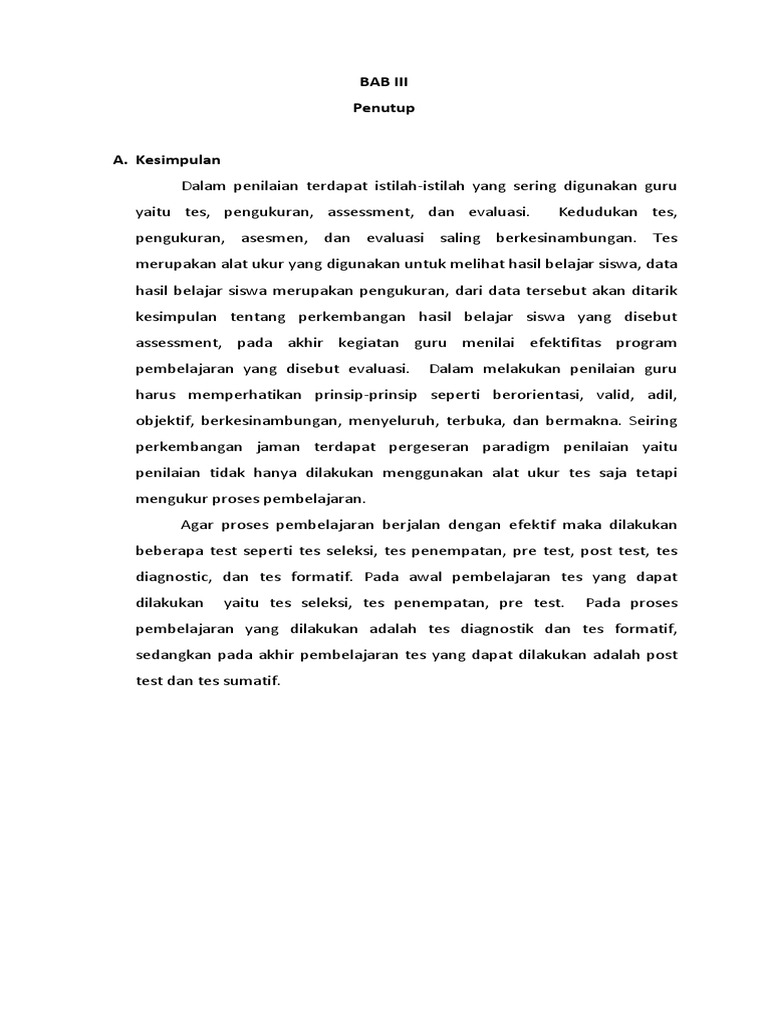 Kesimpulan Evaluasi Pembelajaran