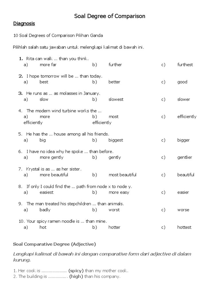 Soal Degree of Comparison