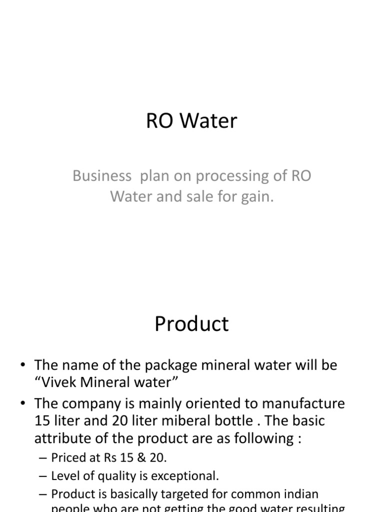 Water Business Plan On Processing of RO Water and Sale For Gain PDF