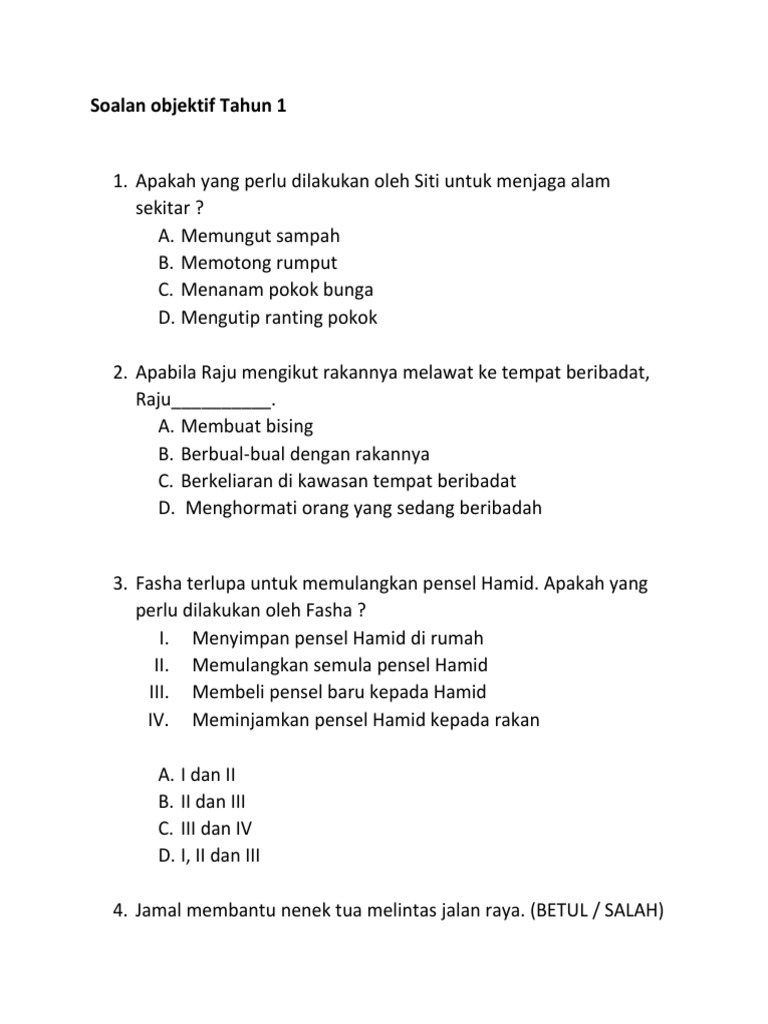 Contoh Soalan Objektif Pdf