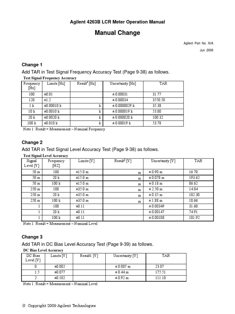 Agilent Tech., 4263B LCR Meter PDF PDF Hertz Calibration