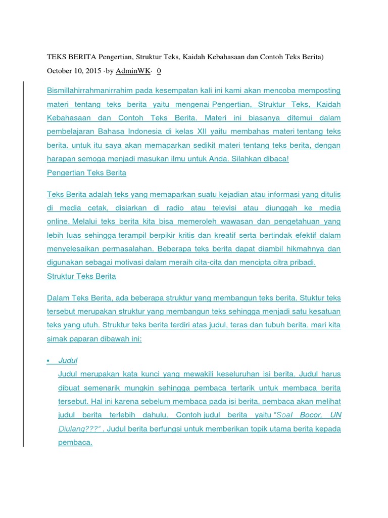 Contoh Teks Bahasa Indonesia  Aneka Macam Contoh