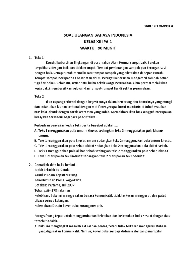 Perbedaan Pola Penyajian Kedua Teks Tersebut Adalah