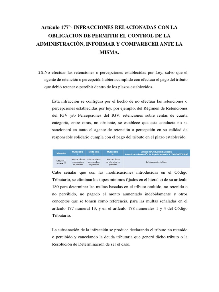 Infracciones y Multas Art. 177 Código Tributario | PDF | Pagos | Impuestos