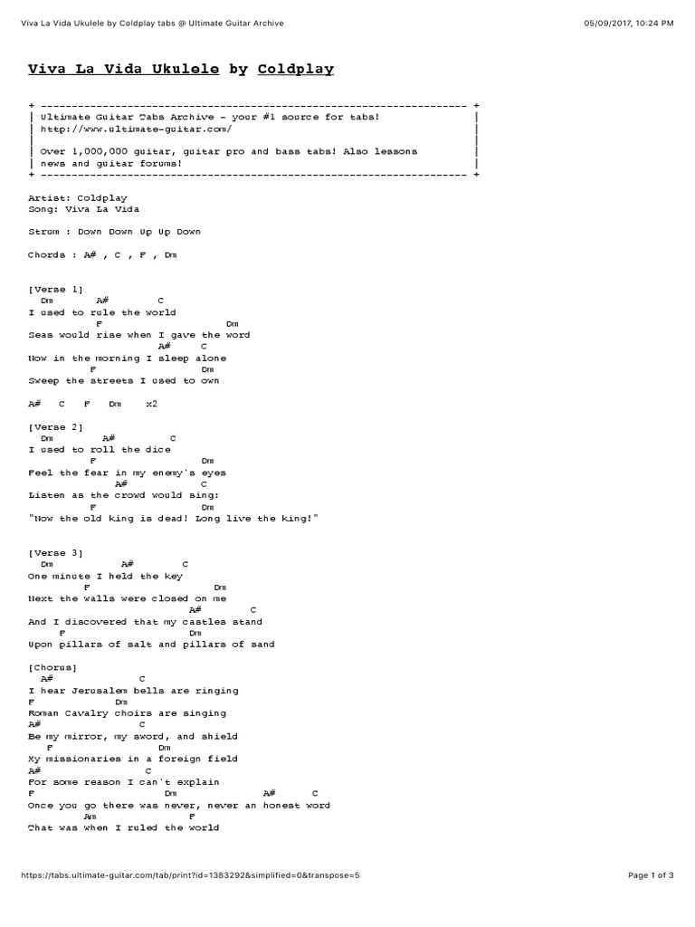 Ukulele Coldplay Viva La Vida PDF Song Structure Vocal Music