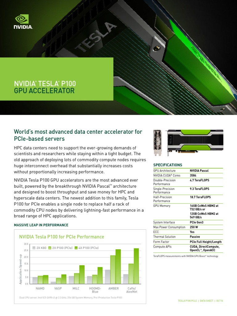 Nvidia Tesla p100 PCIe Datasheet | Graphics Processing Unit | Supercomputer