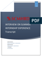 Interview On Summer Internship Experience Transcript: Interviewer Interviewer Company