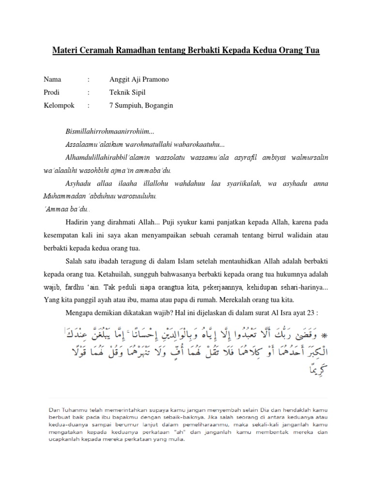 Contoh Ceramah Berbakti Kepada Orang Tua Mosaicone