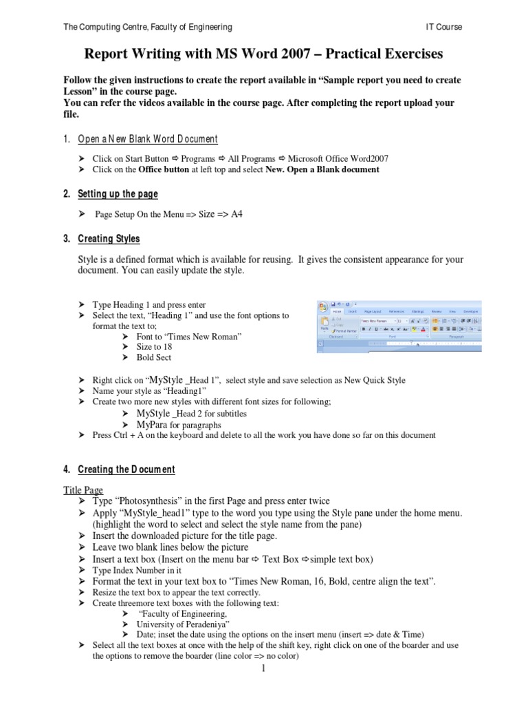 Report Creating With Ms Word Assignment Photosynthesis Carbon Dioxide