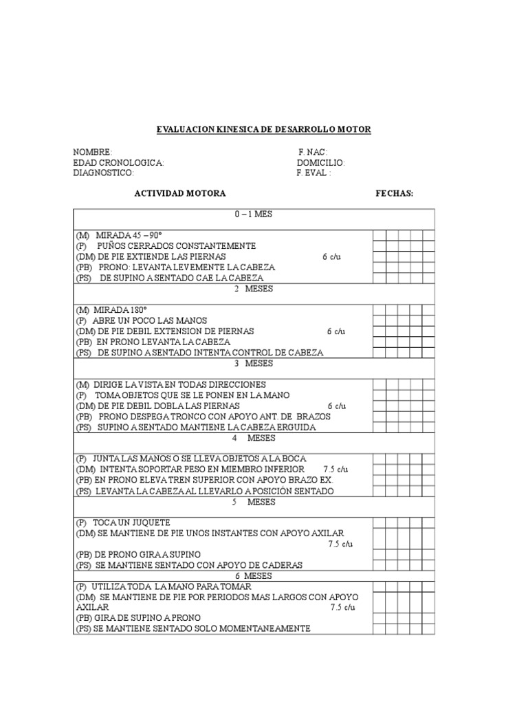 Evaluación Kinesica Desarrollo Motor | PDF