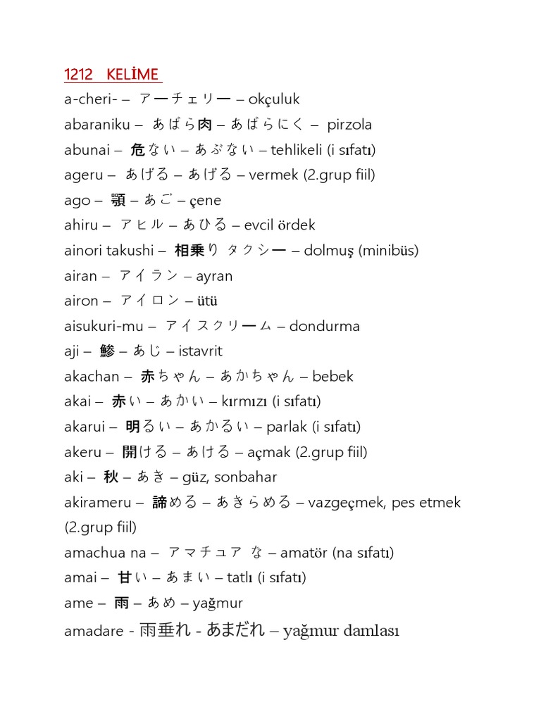 Kanji Kelimeler Pdf