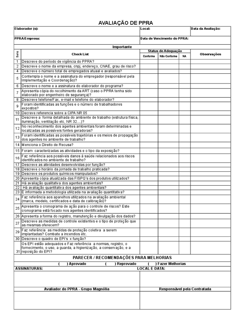 Avaliação e Check List do PPRA | PDF | Ambiente natural | Science