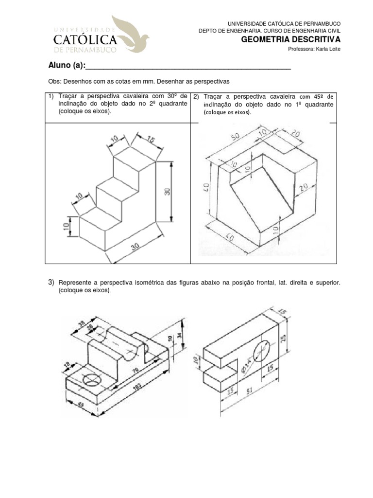 Exercícios de Perspectiva Cavaleira e Isométrica | PDF