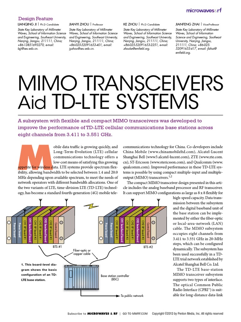 Mimo Transceivers TdLte Systems Design Feature PDF Modulation Mimo