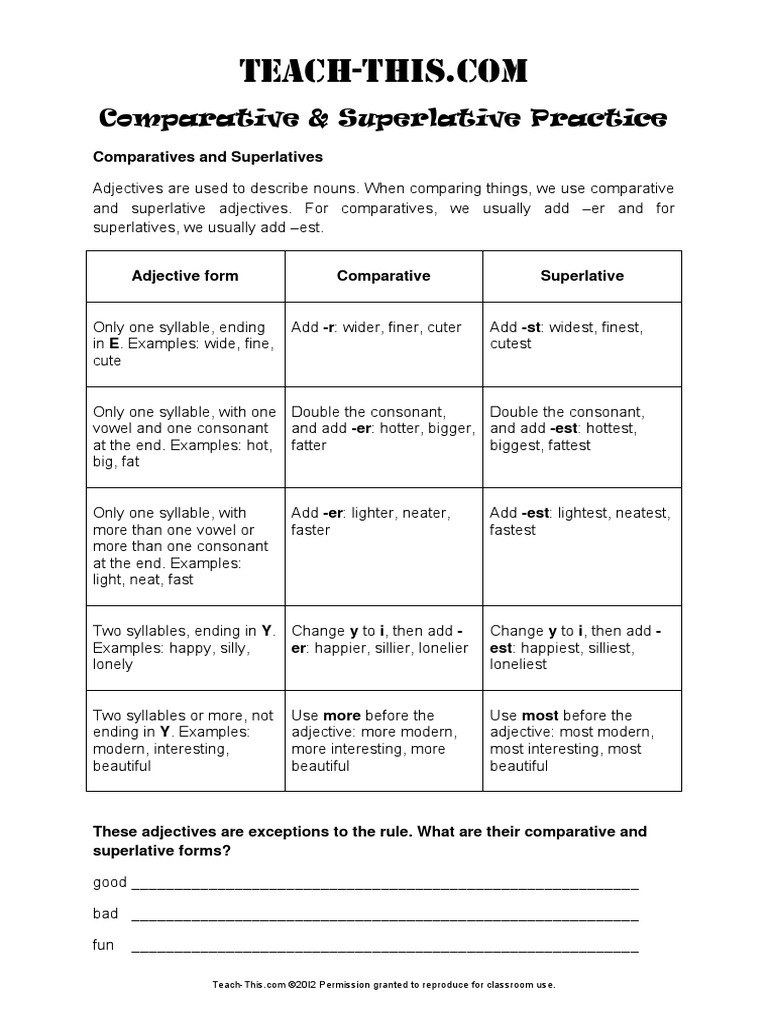 Comparative and Superlative Practice PDF | PDF | Adjective | Philology