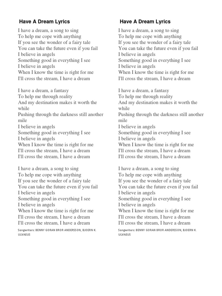 Have A Dream Lyrics Pdf Pop Music Recorded Music