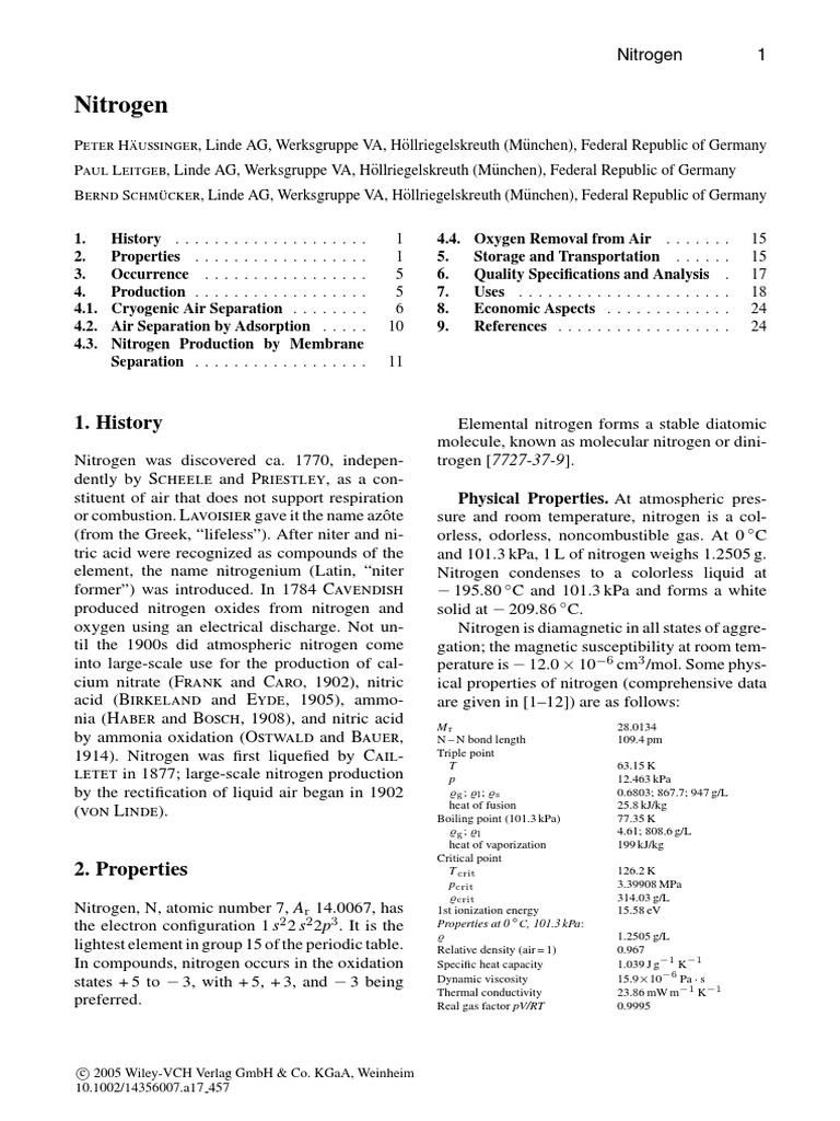 Nitrogen: Properties and Production Methods | PDF | Nitrogen | Adsorption