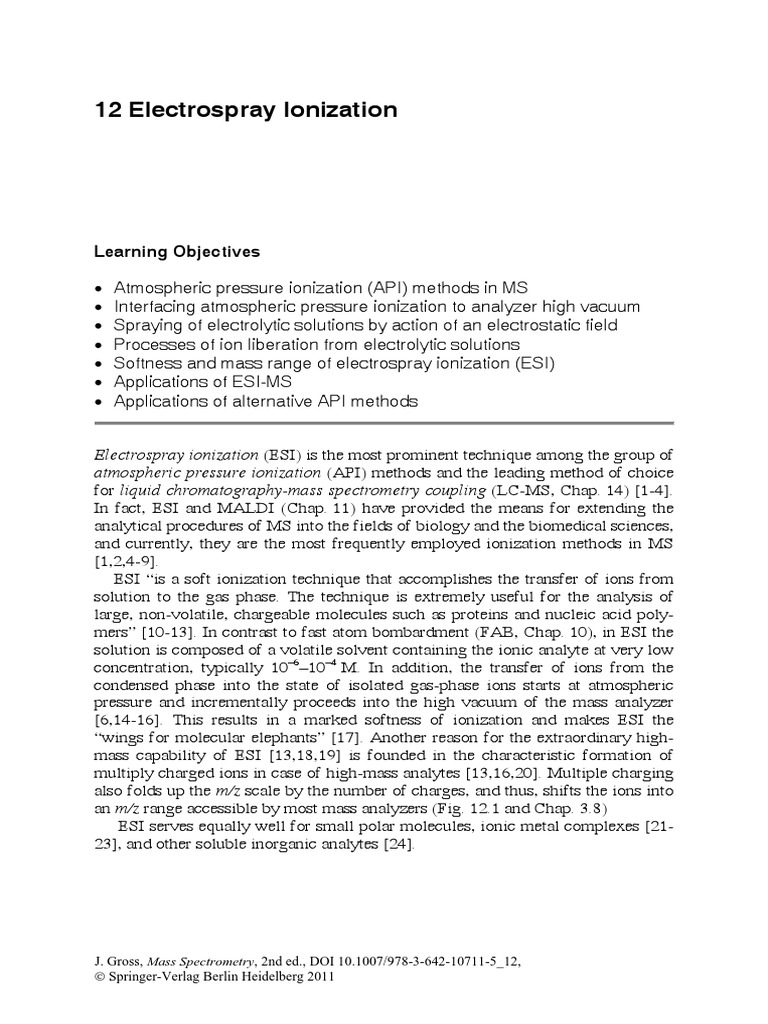 Mass Spectrometry Gross - Chapter 12 | PDF | Electrospray Ionization ...