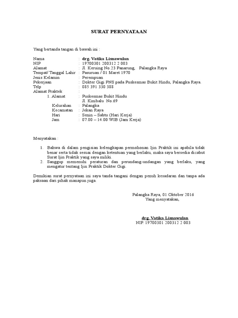 Surat Pernyataan Praktik