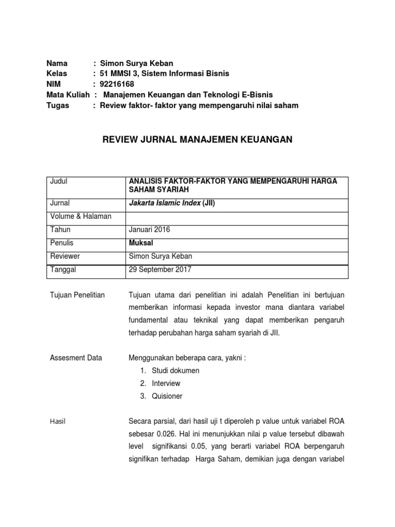 Review Jurnal Ilmiah Saham Pdf Ekonomi Bisnis Ilmu Ekonomi