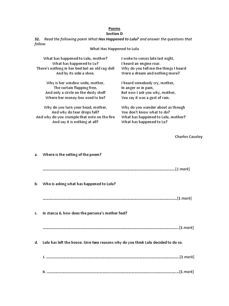 Follow. Poems Section D 32. Read The Following Poem What Has Happened